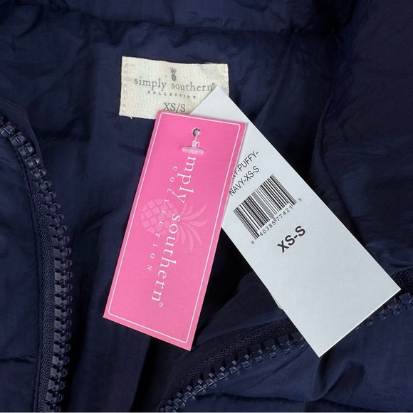 NWT Simply Southern Crop Puffer Jacket Coat. Snow Day Puffer. Navy Blue XS/S - Picture 3 of 10
